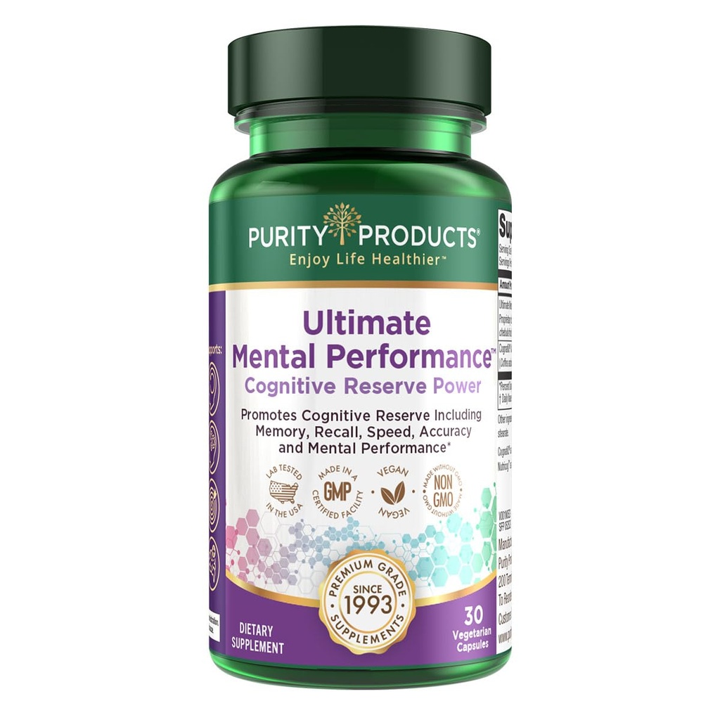 Reinheit Produkte Ultimate Mental Performance unterstützt Memory Recall, Mental Focus + Mehr - Nootropic Powerhouse ft. Patentierte botanische pflanzliche Inhaltsstoffe - Vegan & Non-GMO - 30 Veggie Caps