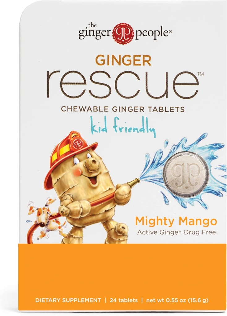 Die Ginger People Ginger Rescue® Chewable Tablets Drug Free Digestive Health, 5.5 oz Chewable Tablets, Mighty Mango Flavor, Kid Friendly, 0.55 Oz, 24 Count (Pack von 1)