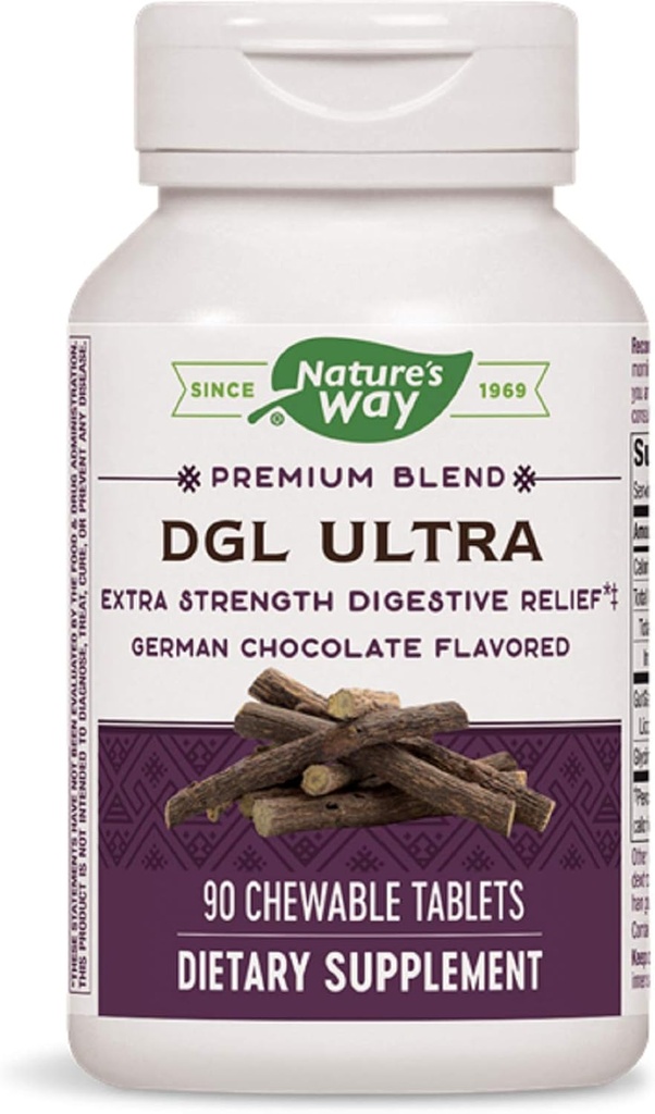 Nature's Way DGL ULTRA 10:1 Extra Strength, 75 mg per serving, German Chocolate Flavored, 90 Chewables, Pack of 2 (Packaging May Vary)