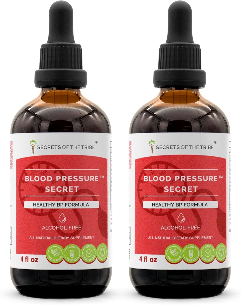 Secrets of the Tribe - Blutdruck Geheimnis, Gesunde Zirkulation Formel, Kräuterergänzung Blend Tropfen Alkoholfreie Flüssigkeit Extrakt (2x4 fl oz)