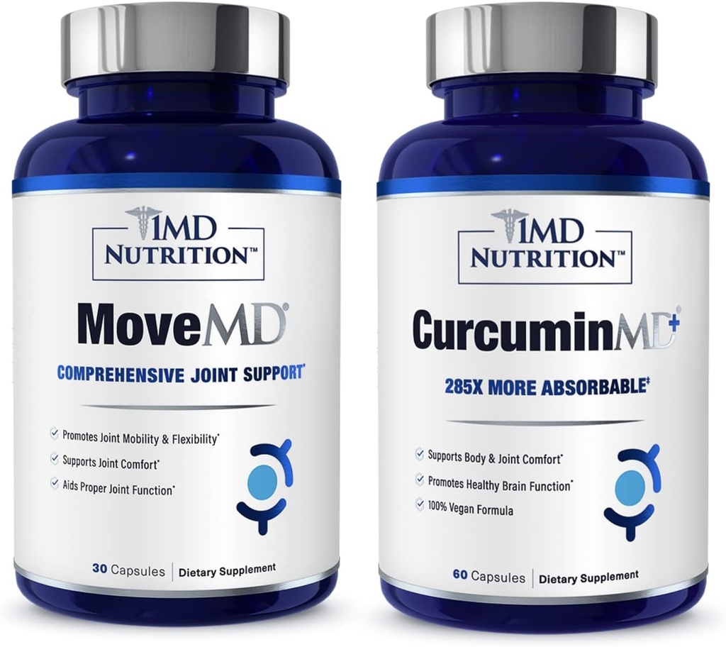 1MD Nutrition MoveMD & CurcuminMD Plus Bundle | Doctor Formuliert mit Kollagen, Kurkuma und Boswellia Serrata | Joint Health Supplement