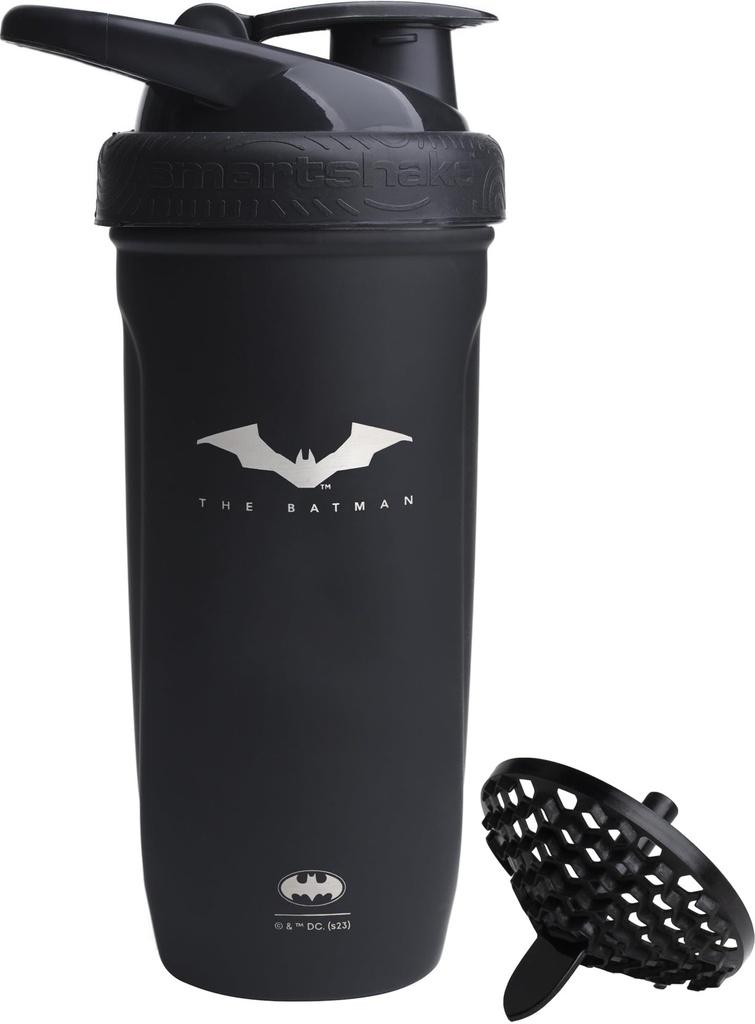 Smartshake DC COMICS Reforce Stainless Steel Protein Shaker Bottle 900 ml | 30 oz - Leakproof Screw-on Lid - BPA Free – Unisex - Non Insulated - Batman