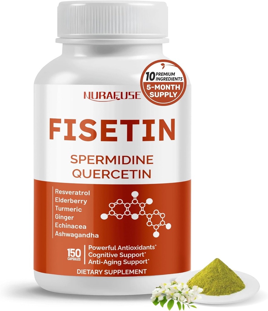 Fisetin 10-in-1 Formula - con Spermidine Quercetin Resveratrolo, Elderberry, Turmeric Non OGM, Gluten-Free, Soy-Free