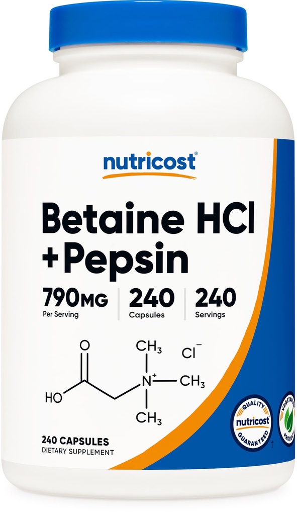 Nutricost Betaine HCl + Pepsin 790mg, 240 Capsules - Vegetarian & GMO Free