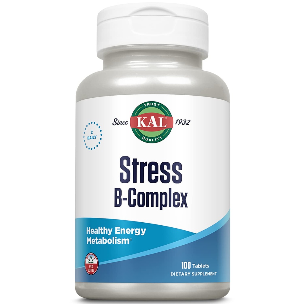 KAL Stress B Complex Vitamin Supplement, Vitamin B Komplex für Energie, Stress, Red Blood Cell Formation und Immununterstützung, mit Vitamin B12, B6 und Folsäure, 60-Tage Garantie, 50 Serv, 100 Tabletten