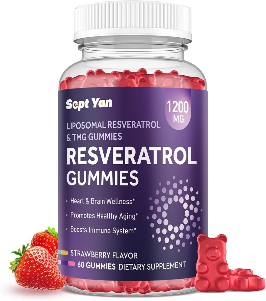 Liposomal NAD Resveratrolo Supplemento Gummies 1200mg con NAD+, Quercetin, TMG, Pterostilbene, Estratto di vino rosso, Antiossidante, Invecchiamento sano, Riparazione cellulare, Energia, Funzione cerebrale - 60 Gummies