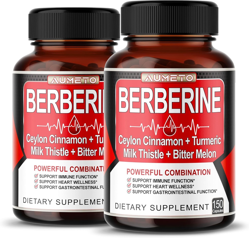 8 en 1 Berberine Supplément - Par Capsule Fournit - Soutien Digestion, Immunité - avec Ceylan Cinnamon, Thistle de lait, Turmeric, Bitter Melon
