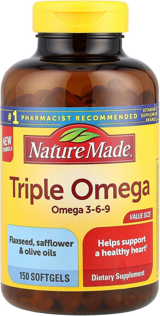 Dreifach Omega 3-6-9, 150 Softgels Wertgröße, Omega Ergänzung für Herzgesundheit