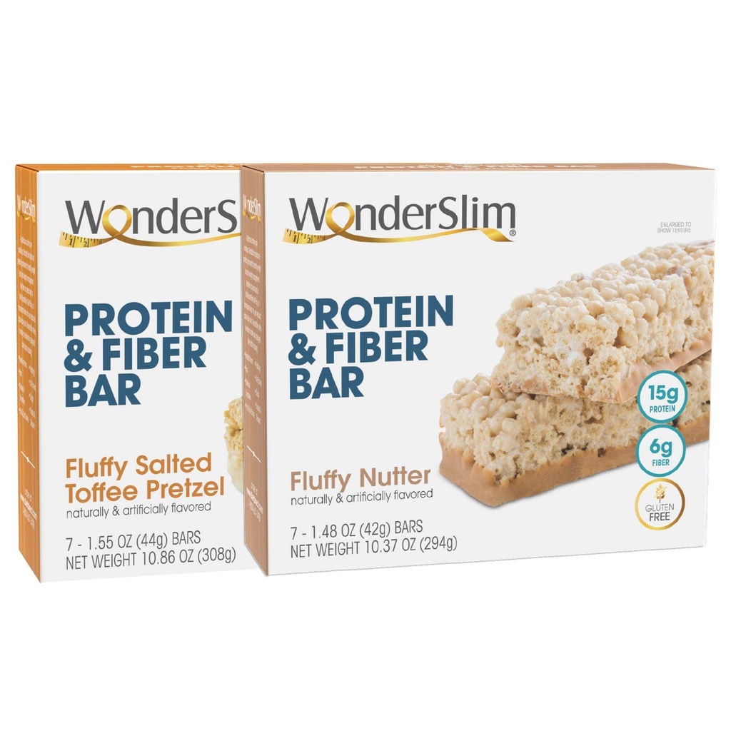 WonderSlim Protein und Fiber Bar Bundle, Fluffy Salted Toffee Pretzel & Fluffy Nutter