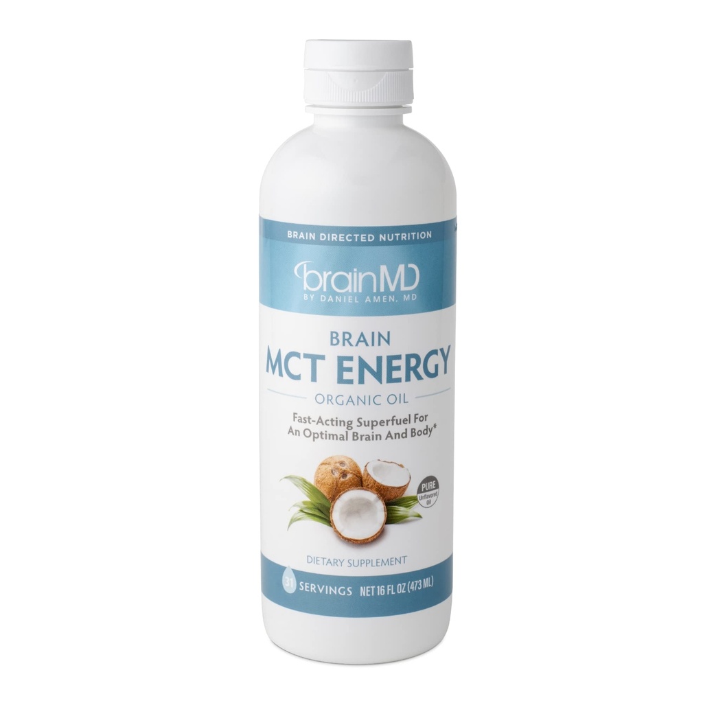 Dr Amen BrainMD Cerveau MCT Énergie - 16 fl oz - Soutien énergétique pour le cerveau et le corps - Améliore Focus & Satiété - Propre et rapide à agir - Sans gluten - 31 portions
