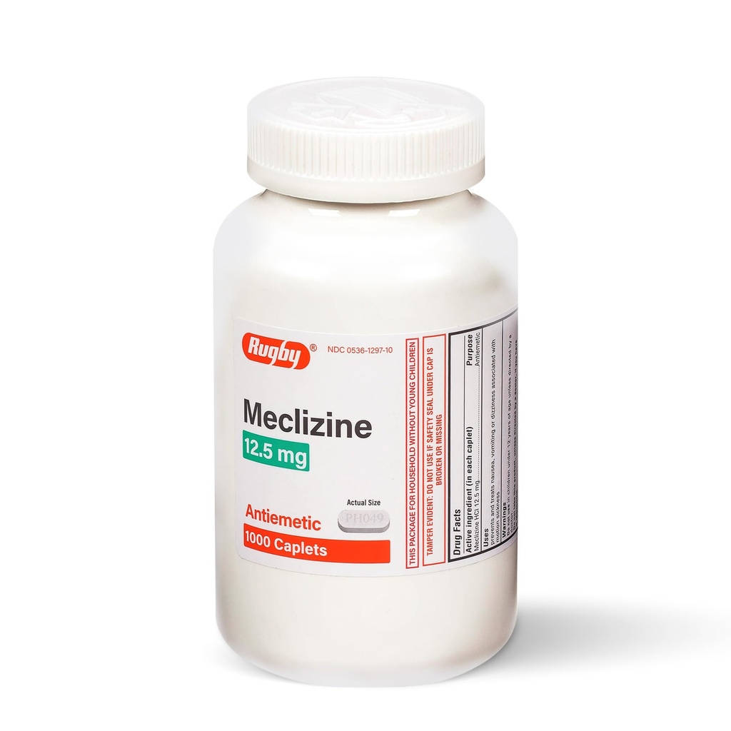 Rugby Meclizine 12.5 mg Antiemetic Caplets für Symptome im Zusammenhang mit Bewegungskrankheit– Reise- und Kreuzfahrt Essentials, 1000 Caplets