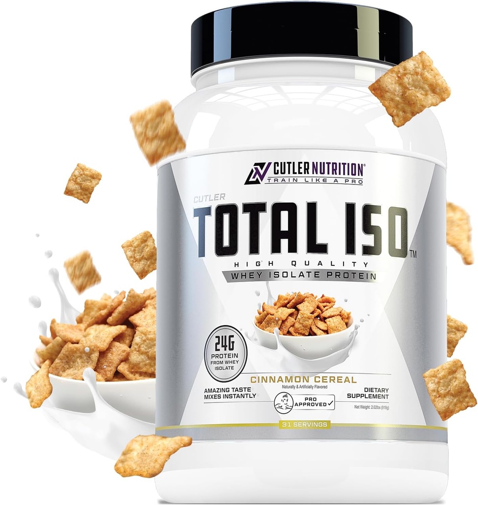 Total ISO Poudre de protéines Isolée de Whey : meilleur goût de la farine de protéines de Whey avec 100% de protéines Isolée de Whey, parfait après l'entraînement Mélange de poudre de protéines et boisson de remplacement de repas, Céréale de Cinna, 2 livres