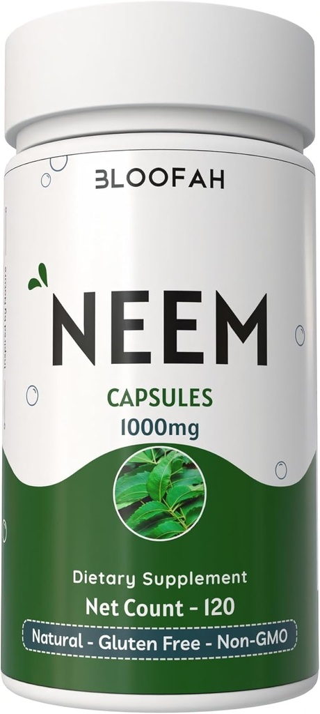 Neem Blatt Kapseln 1000mg Pulver | Azadirachta Indica Blatt Kräuterergänzung | Non-GMO, Glutenfrei | Keine künstlichen Zusatzstoffe | Traditionelle Kräuterformel (120 Graf (Pack von 1))