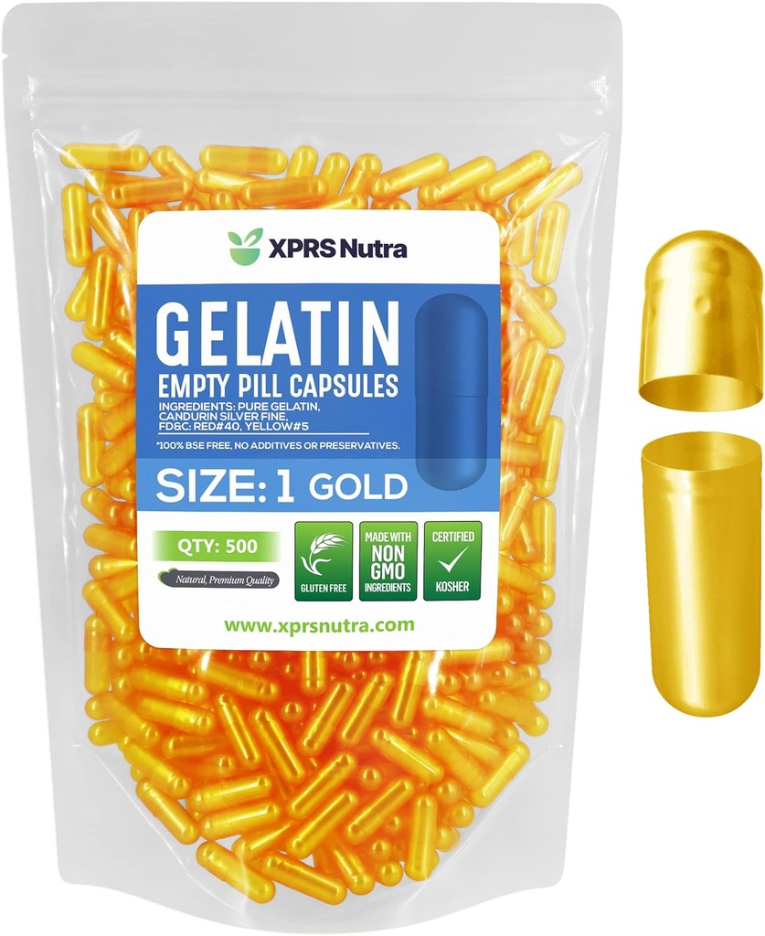 XPRS Nutra Size 1 Capsule Vuote - 500 Conta Capsule Gelatina Vuote - Pillole Riempimento Capsule fai da te - Pure Bovine Pill Gel Caps per Do-It-Yourself Supplements (Venduto)