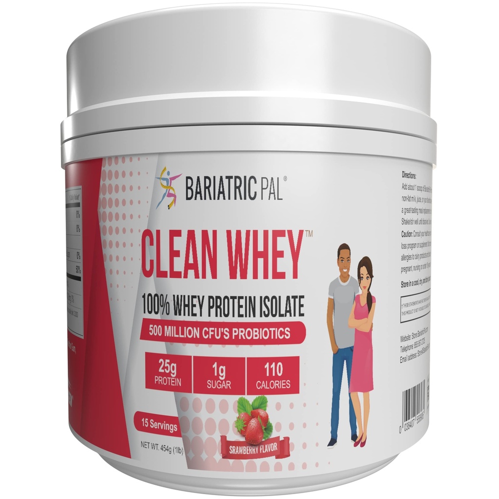 BariatricPal Clean Whey Protein (25g) with Probiotics - Strawberry (15 Servings)