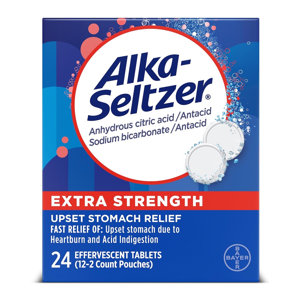 Alka-Seltzer Extra Strength Heartburn Relief Effervescent Antacid Tabletten, Fast Indigestion Relief, 24 Ct