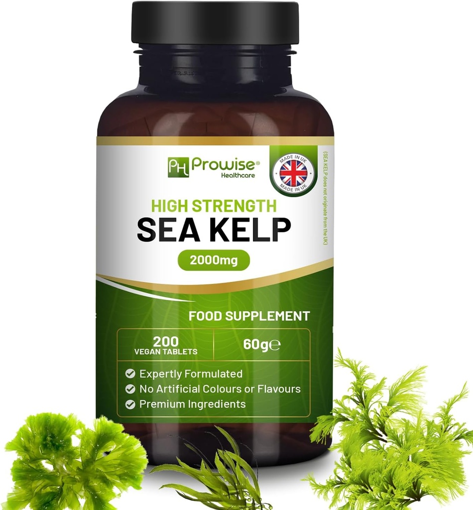 Sea Kelp 2000mg 200 Vegan Tablets | Natürliche Quelle von Iodine | Premium Zutaten | Proudly Made in UK by Prowise