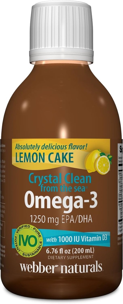 Webber Naturals cristal propre de la mer Oméga-3 avec la vitamine D3, gâteau citron, 6.67 Fluid Ounce