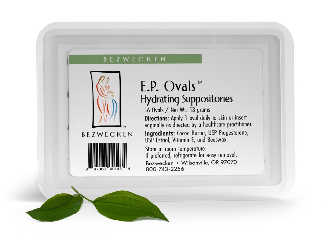 Bezwecken E.P. Ovales – 16 Suppositoires Ovales - Formule professionnelle pour atténuer la sécheresse vaginale chez les femmes ménopausées - Mélange unique de progestérone et d'estriol - Lubrification vaginale naturelle