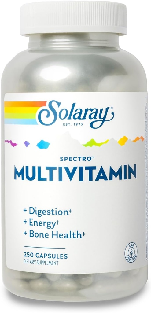 SOLARAY Spectro Multivitamin con Ferro - Multi Vitamina con Calcio, Magnesio, Verdi Energizzanti, Erbe & Enzimi Digestivi - Digestione, Energia e Bone Assistenza Sanitaria (41 Serv, 250 CT)