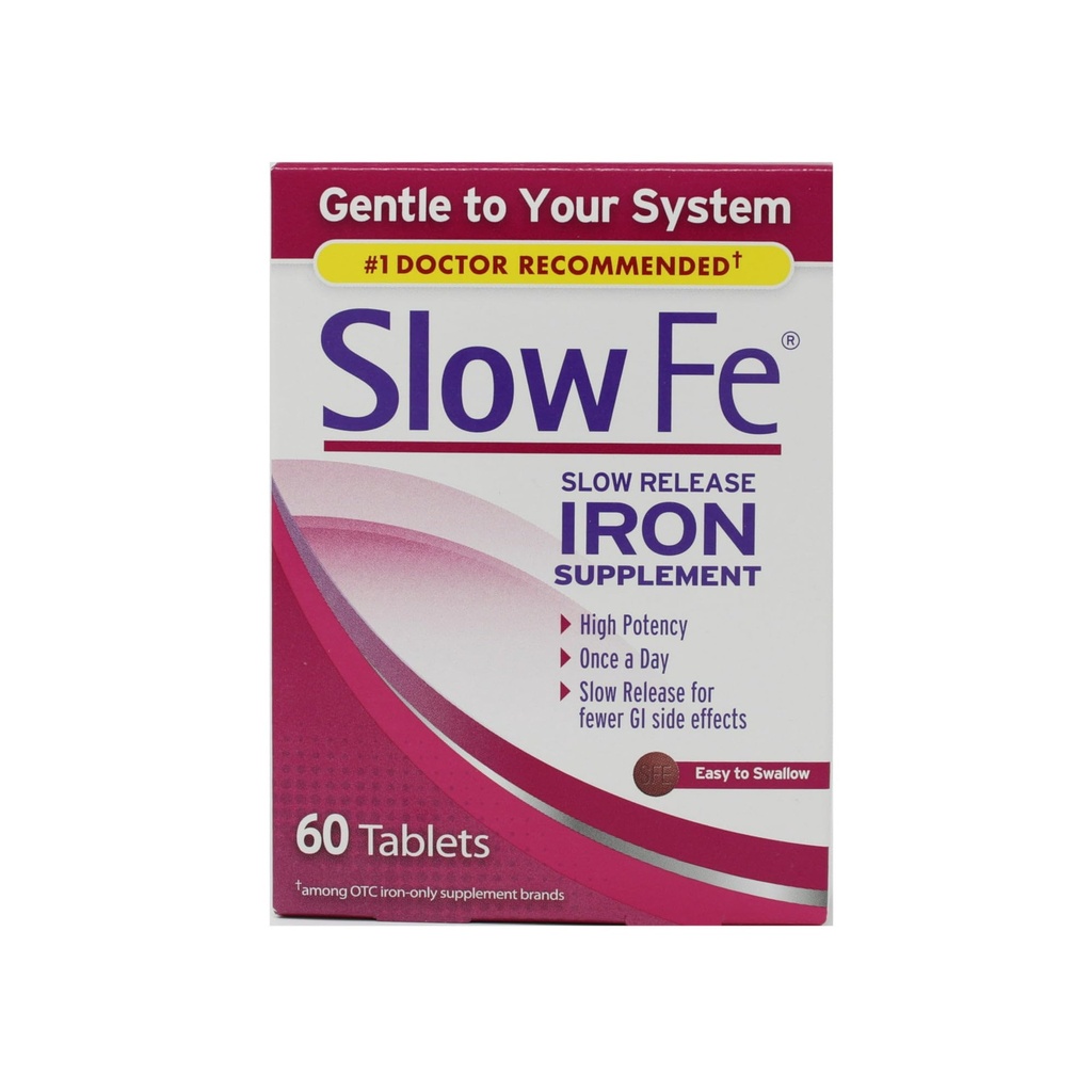 Slow Fe, High Potency Iron 45 mg, Slow Release - 60 Tabletten - Pack von 3