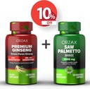 ORZAX Ginseng, 30% Ginsenosides 120 Vegatable Capsules and Saw Palmetto 2000 mg 120 Gemüsekapseln, Bundle