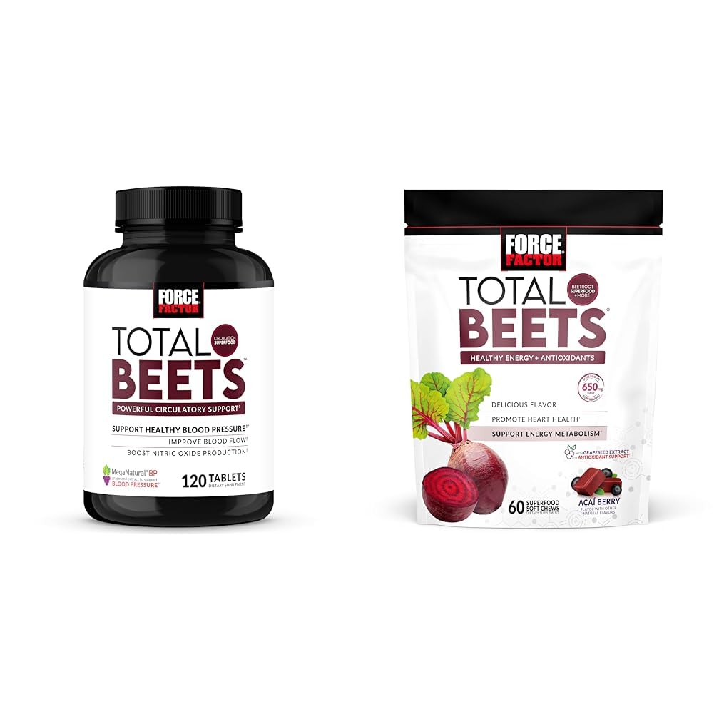 Kraftfaktor Blutdruck & Gesamte Beets Chews Nitric Oxid Cardiovascular Support Grapeseed Antioxidants 120 Count & 60 Chews