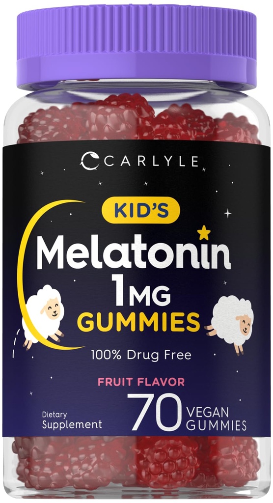 Carlyle Kids Melatonin Gummies | 1 mg 70 Count | Frutta Gummie | Vegan, Non OGM, Gluten Free