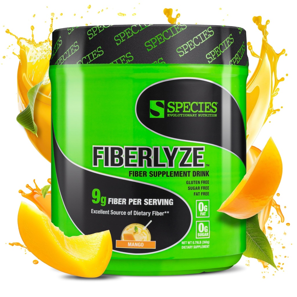 Species Nutrition Fiberlyze Fiber Supplement, Psyllium Based Soluble & Insoluble Fiber Powder for Healthy Colon, Digestive Functions (Mango, 30 Servings)