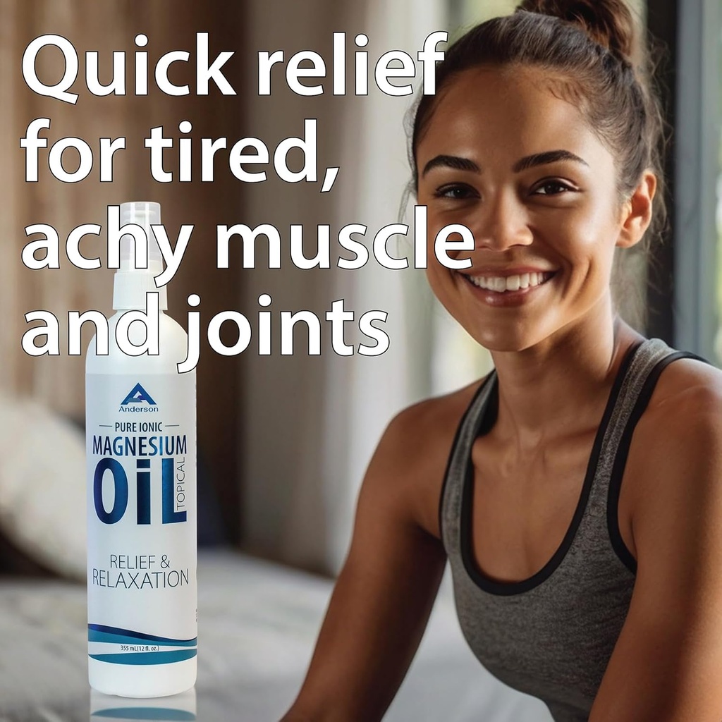 Anderson Magnesium Öl Spray für Relief und Entspannung | 12oz Flasche | Themaal Ionic Magnesium | Fördert Entspannung, Relief von Muskelkramps | Made in USA