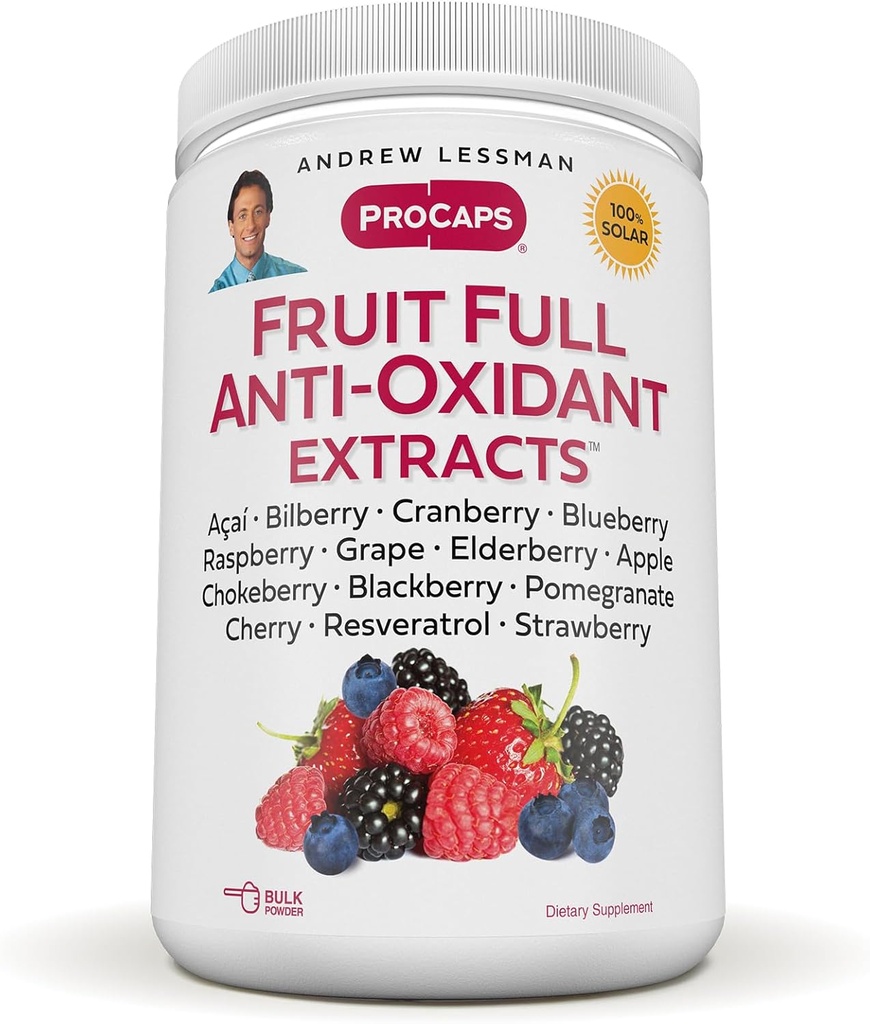 ANDREW LESSMAN Fruit Full Anti-Oxidant Extrakte Pulver 600 Portionen - 14 natürliche Früchte und Beeren Extrakte. Bilberry, Cranberry, Grape Seed, Granatapfel, Resveratrol und mehr.