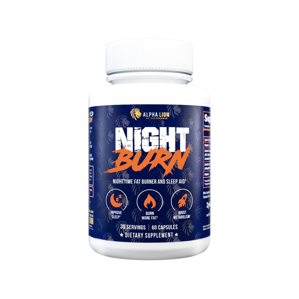 ALPHA LION Night Burn, Metabolismo Booster per la perdita di peso, Meno grasso corporeo, Più muscolo, Promuove corpo magro, Calorie Burning Supplement, Relax Better, Promuovere Cortisol sano (60 capsule)