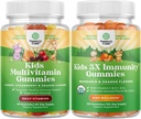 Bundle di piante a base di bambini multivitaminici Gummies - con vitamine A, C, D3, E, B6 & B12, Zinc & Iodine e Organic Kids Supporto immunitario Gummies - Vegan Organic Vitamin D con vitamina C e zinco