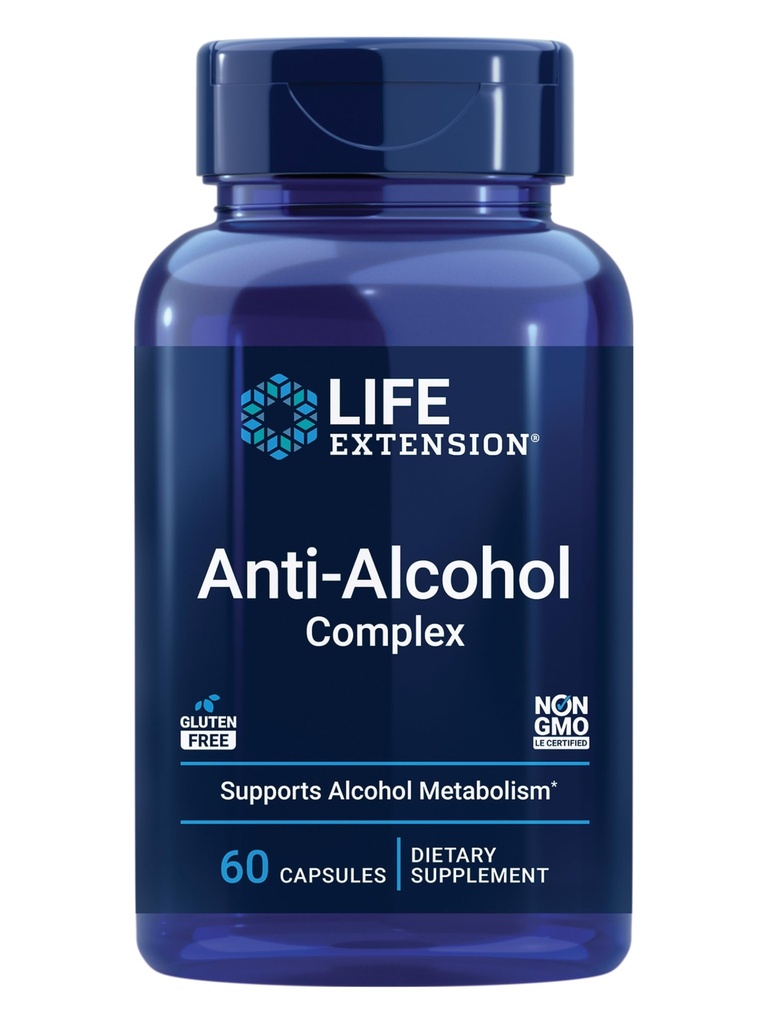 Lebensverlängerung Anti-Alcohol-Komplex, Vitamin C, Zink, Traubensäcke, Milchdistel, Gewürzextrakt, Unterstützt gesunden Alkohol Metabolismus & Optimale Leberfunktion, Glutenfrei, Non-GMO, 60 Kapseln