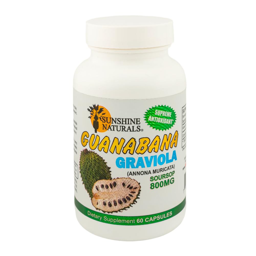Sunshine Naturals Graviola Supplement. Immununterstützung, Verdauungshilfe, Antioxidans Verteidigung und Entgiftung. Fördert gesunde Verdauung, zelluläre Gesundheit und allgemeine Wellness. 60 Kapseln.