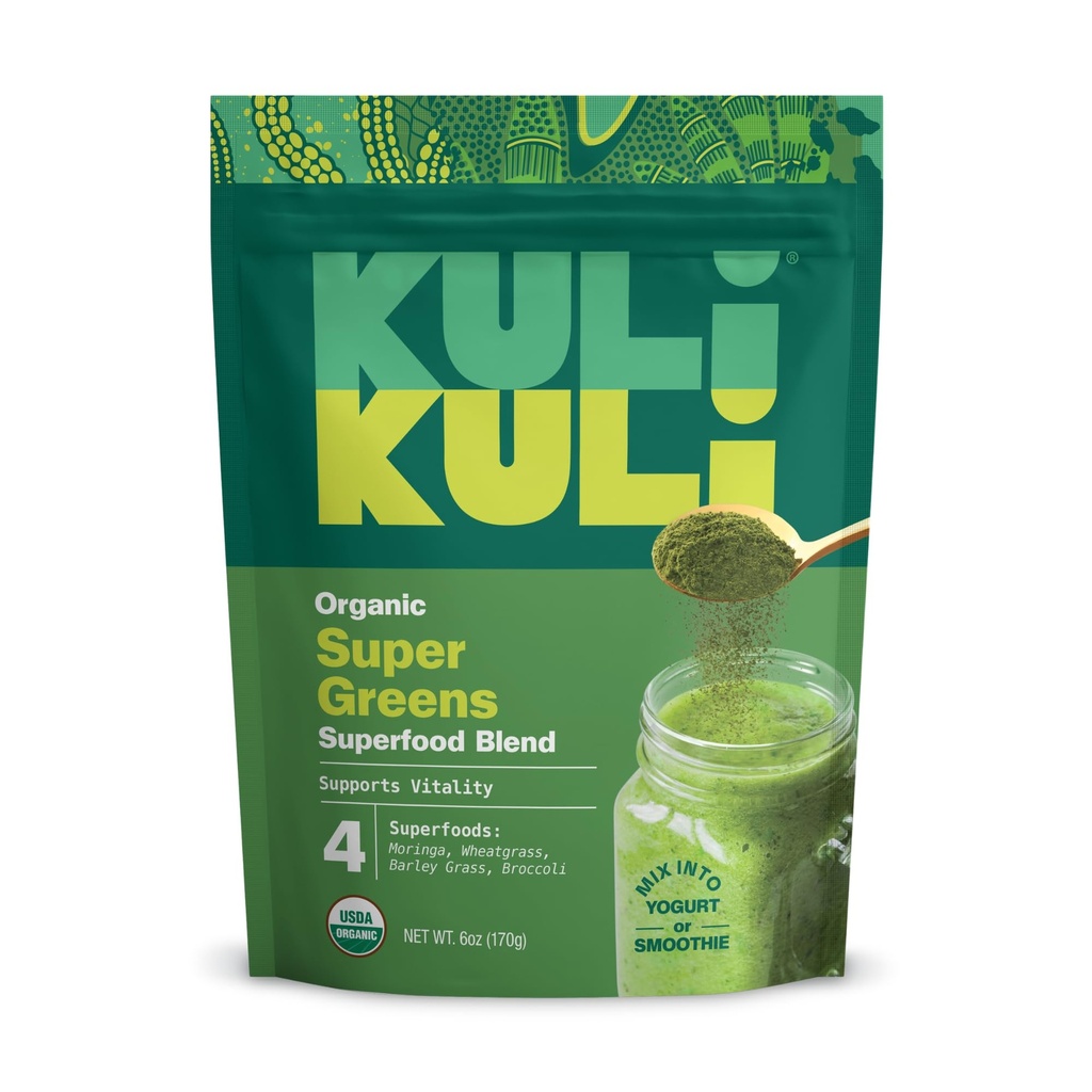 Kuli Kuli Green Power [6 oz] - Super Greens Powder - Nutriente Dense Moringa, Wheatgrass, Broccoli & Barley Grass Blend - 100% Plant Based Organic Superfood Posder Sourced from Remote Farms