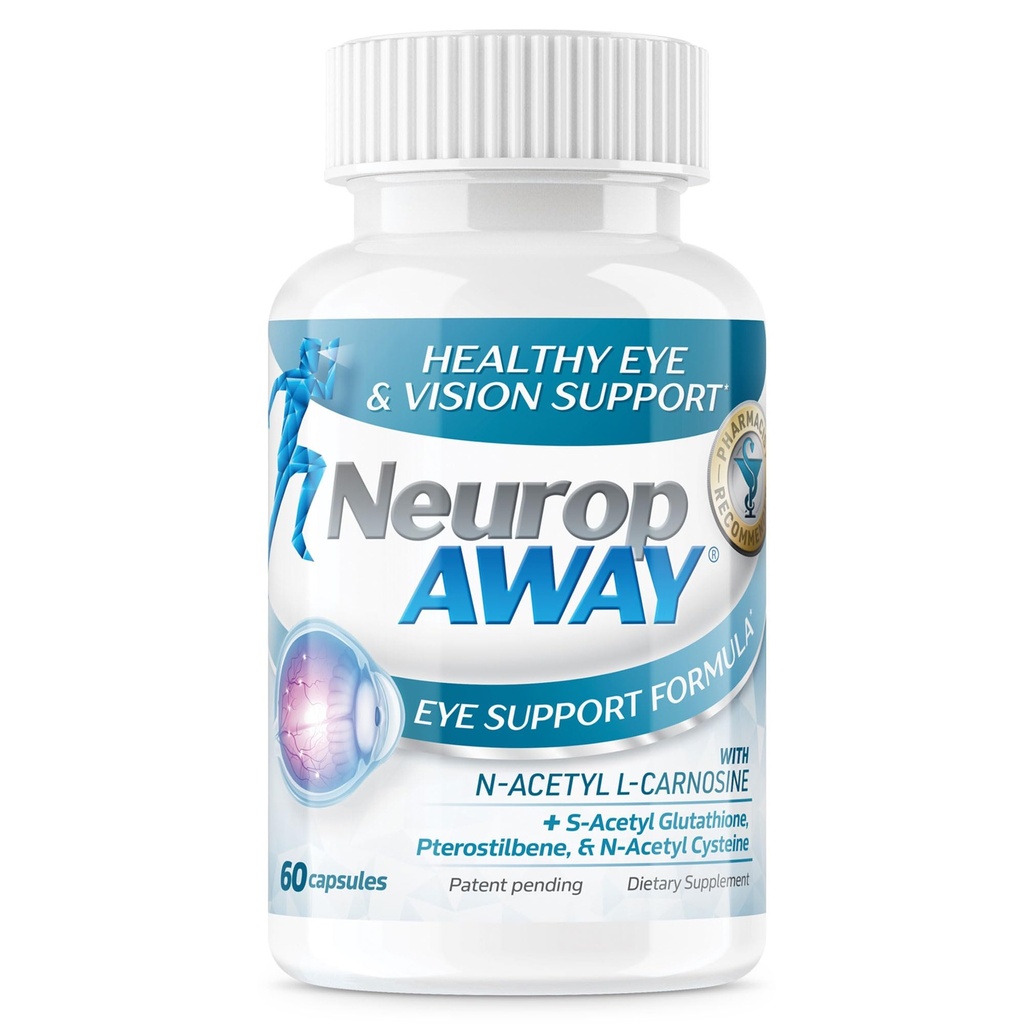 NeuropAWAY Eye Support Supplément 60CT avec Lutéine N-acétyl L-Carnosine S-acétyl Glutathion N-acétyl Cystiène Pterostilbène Lycopène Zeaxanthin pour soutenir une vision saine, aide le flou et les yeux secs