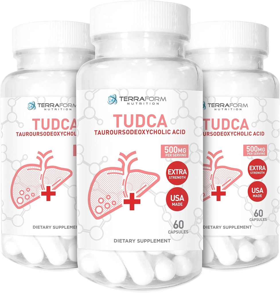 (3 Pack) Terraform Pure TUDCA (Tauroursodeoxycholsäure) - 500mg pro Servierung - Pure Liver Support & Health - 60 Kapseln