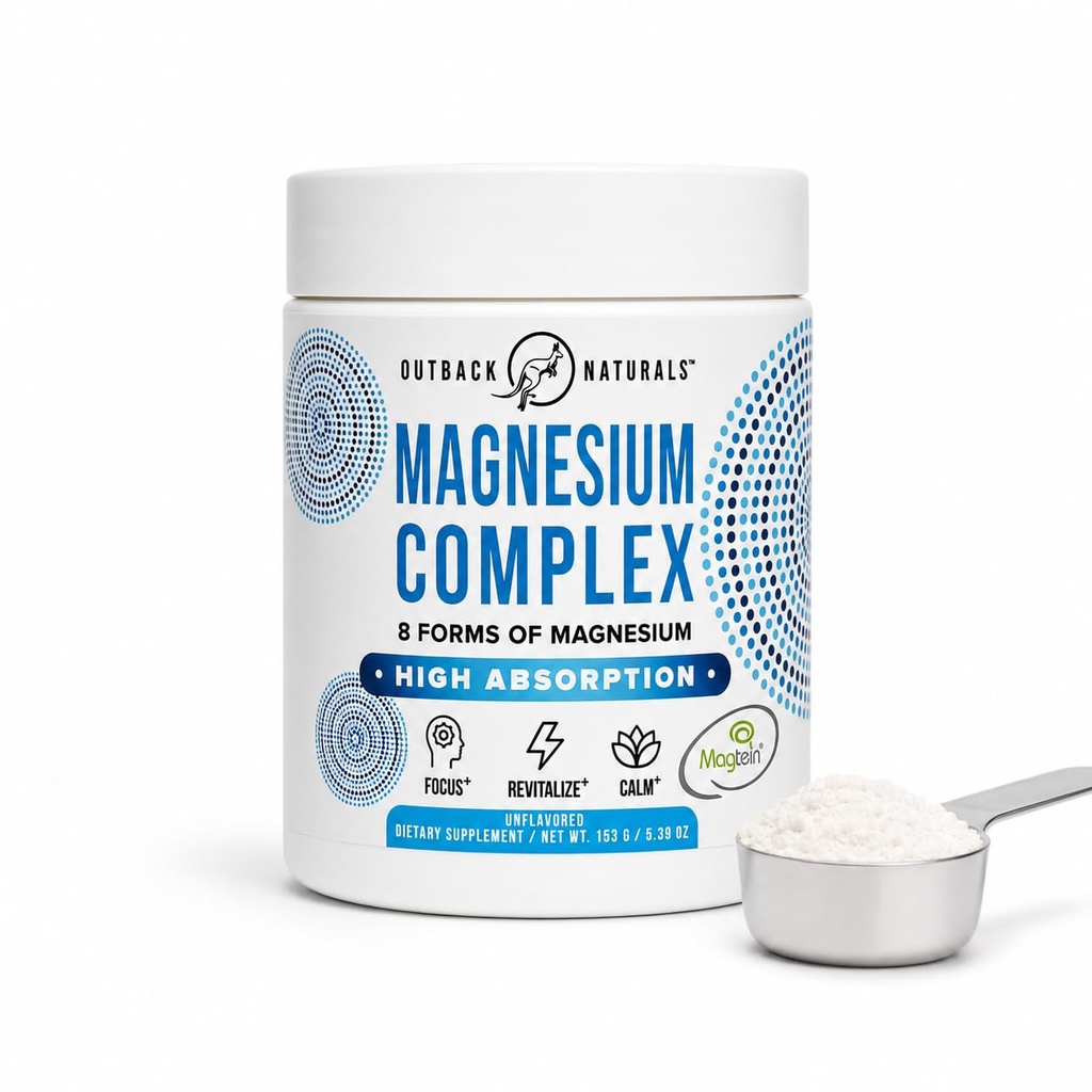 Polvere Complesso Magnesio - 8 tipi di Magnesio, L-Threonate (Magtein), Glycinate, Malate e Altro per la salute del cervello, Rilassamento, Assorbimento massimo - Non aromatizzato, 30 Serve