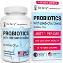 Supplément probiotique du Dr Berg (60 milliards d'UFC) - Aide à faciliter la constipation occasionnelle, la diarrhée, le gaz et le blottis* - Pré et probiotiques pour la santé digestive - 30 capsules probiotiques