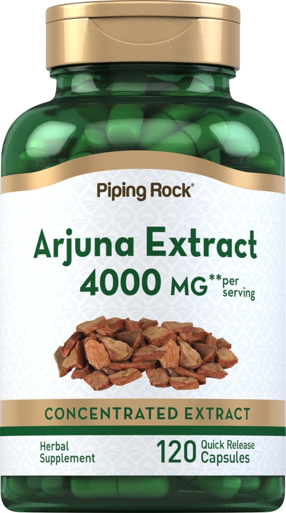 Piping Rock Arjuna Extrakt | 4000 mg | 120 Kapseln | von Arjuna Bark Herb | Konzentrierte Kräuterergänzung | Non-GMO, Glutenfrei