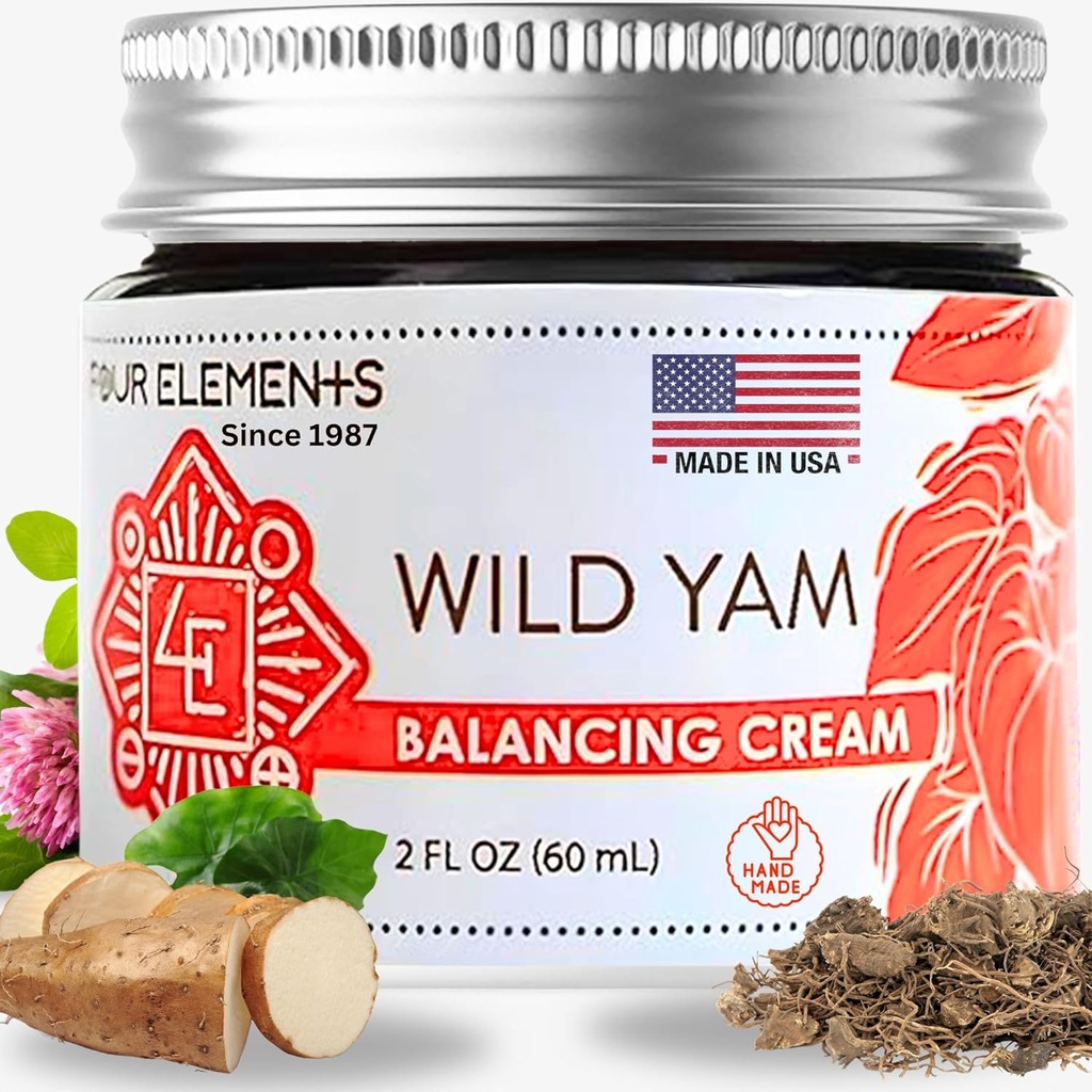 Four Elements 4E Wild Yam Balancing Cream, 2 OZ - 1. Platz Gewinner beim 2023 International Herb Symposium für Cremes und Salves! Proudly Farmed, Gefertigt und verpackt in WI, USA.