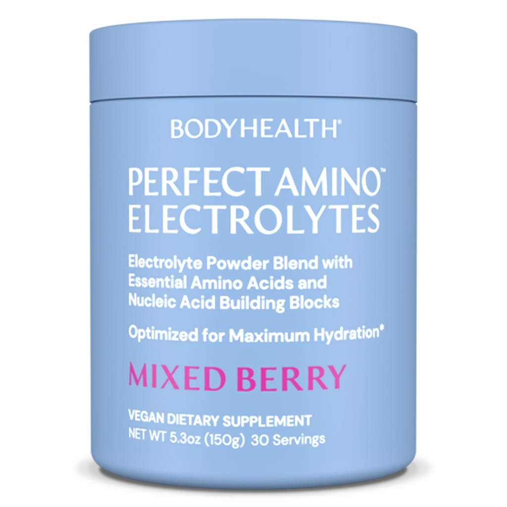 BodyHealth PerfectAmino électrolytes en poudre Pas de sucre, sans sucre kéto à jeun électrolytes boisson mélange, poudre d'hydratation avec minéraux traces - Berry mélangé - 30 portions