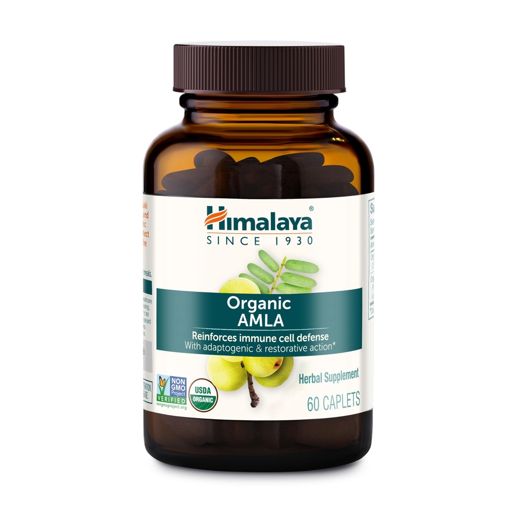 Himalaya Organic Amla - Herbal Immune Support Supplement con Adaptogen e Antiossidante - USDA Organic, Vegan, Non OGM, Gluten Free, 600 mg, 60 Caplets