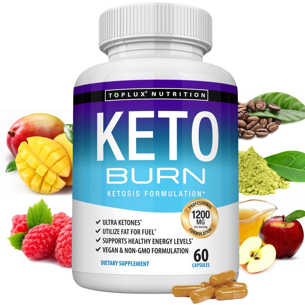 Toplux Keto Burn Pills Ketosis Perte de poids - 1200 Mg Ultra avancé Kétogenic Fat Burner utilisant le régime alimentaire pour hommes femmes 60 capsules Supplément