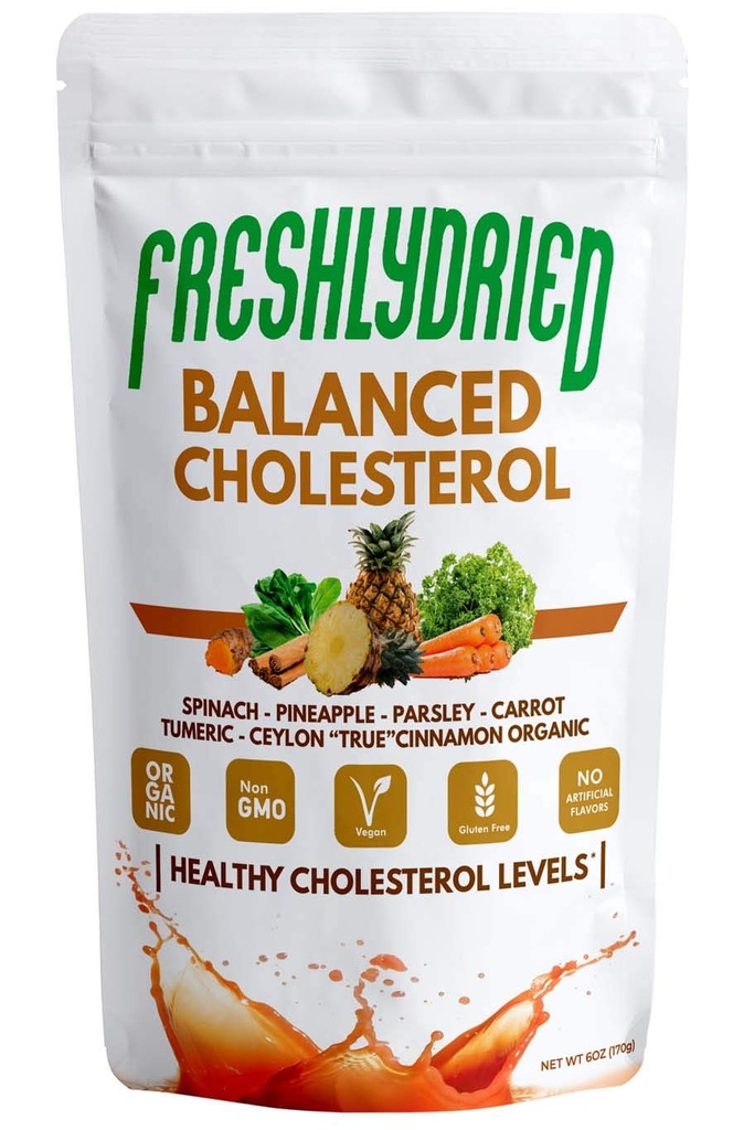 FreshlyDried Balanced Cholesterol Powder - Unterstützt gesunde Cholesterol Levels - w/Tumeric, Ceylon True Cinnamon, Spinat, Parsley, Ananas - Vegan-Friendly – 17 Servierungen – 6 Unzen