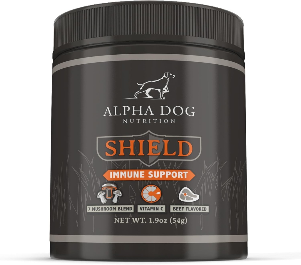 Bouclier Allergy Immune Support Supplément pour chiens par Alpha Dog Nutrition - 7 Complexe de Poudre de Champignon Nutritionnel + Vitamine C pour stimuler l'immunité - Jusqu'à 60 portions pour petits chiens, 54g