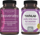Reserve Beauty Resveratrol 500 mg - Sustained-Release Trans-Resveratrol - Vegan Antioxidante Ergänzung für Gehirn & Herz Gesundheit 60 Kapseln & Twinlab TWL Frauen Daily One 60 ct