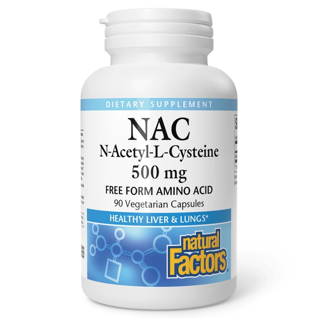 Natürliche Faktoren N-Acetyl-L-Cystein 500 mg - Unterstützt gesunde Leber und Lunge - Antioxidante Unterstützung Nahrung unterstützt Immunsystem Gesundheit - 90 vegetarische Kapseln (90 Portionen)