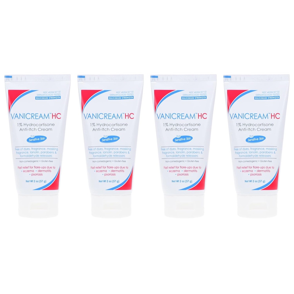 Vanicream HC 1% Hydrocortisone Crème Anti-Itch - 2 oz, boîte de 4